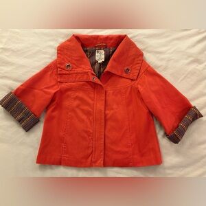 Anthropologie Tulle orange cropped canvas swing jacket with patterned lining Med